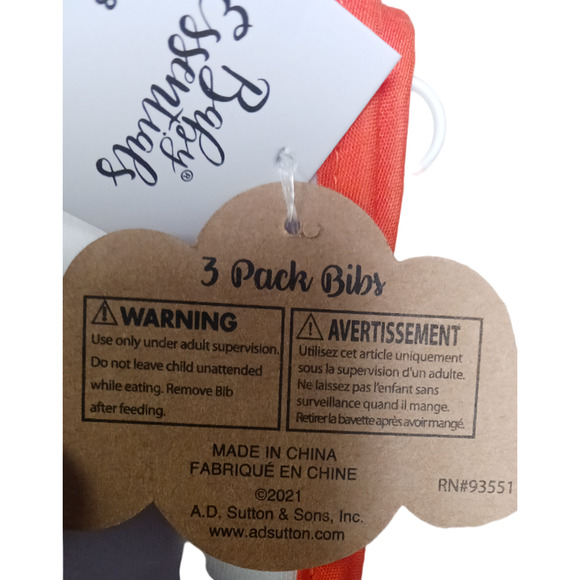 Baby Essentials Baby’s Cutest In The Patch Bibs Set of 3 Pumpkin Theme One Size - Picture 5 of 16